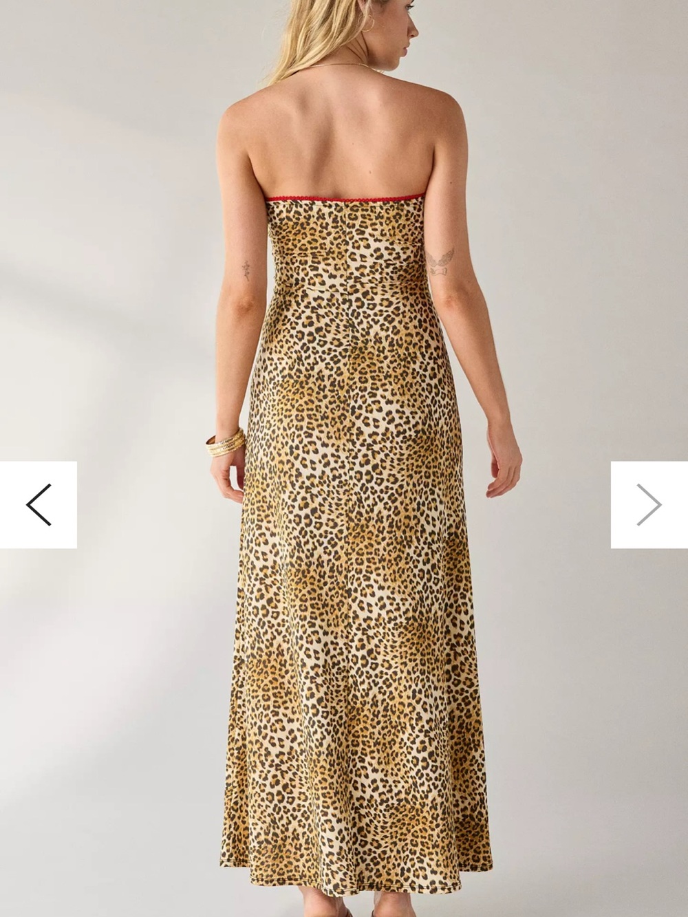 UO Alexis Printed Knit Strapless Tube Maxi Dress in Red Trim Cheetah - Picture 4 of 4